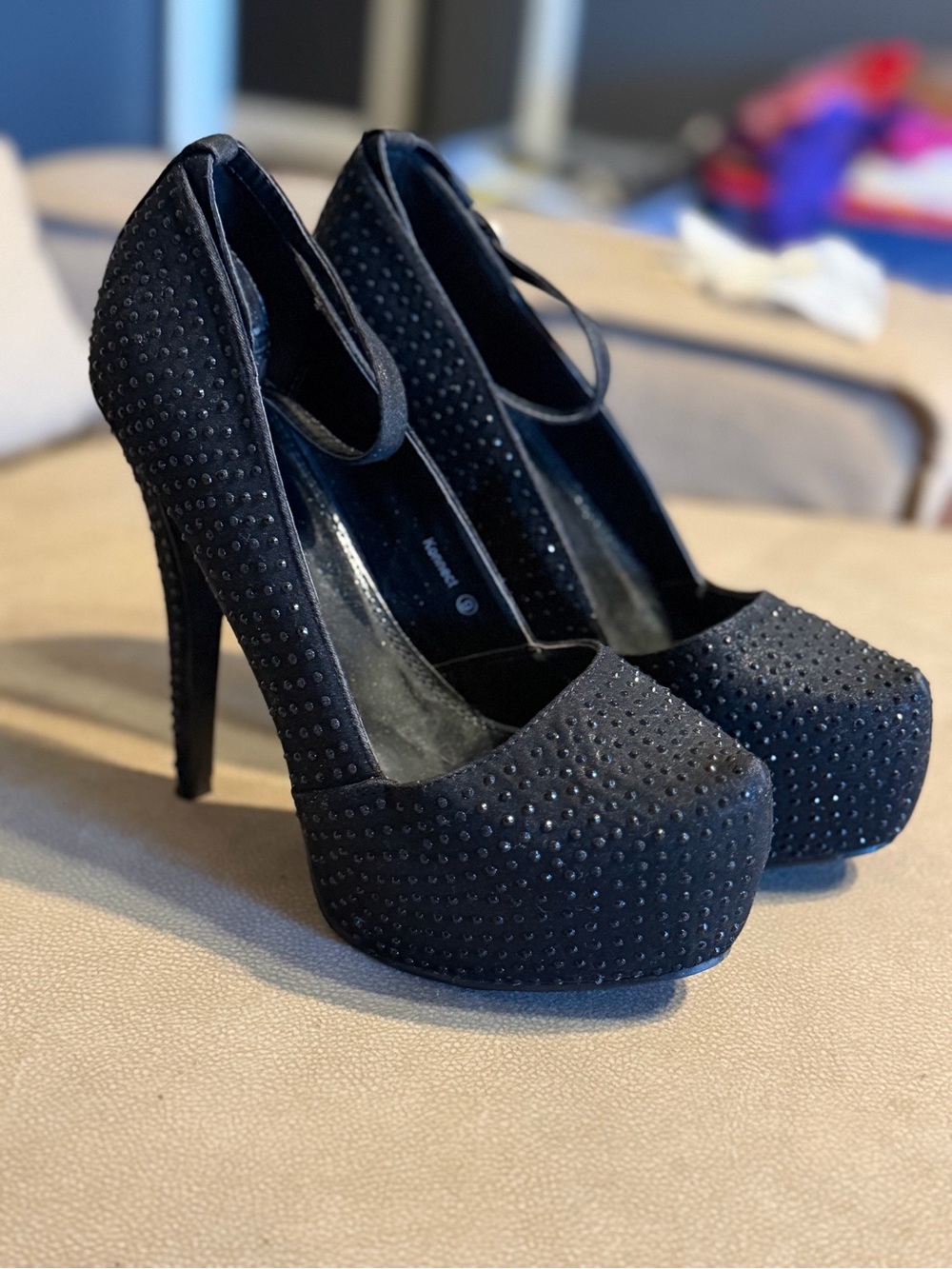 Herstyle Black Rhinestone Platform Stiletto Pumps
